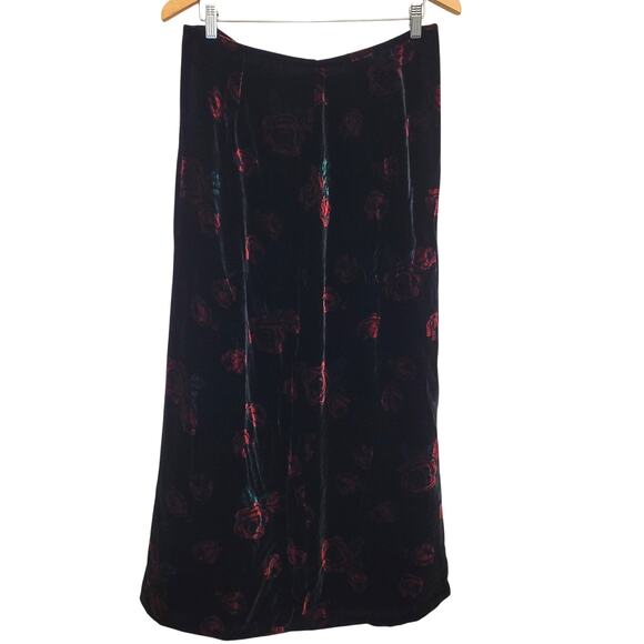 Field Manor Velvet Rose Print Maxi Skirt Size 14 Dark Romantic Floral Holiday - Picture 1 of 9